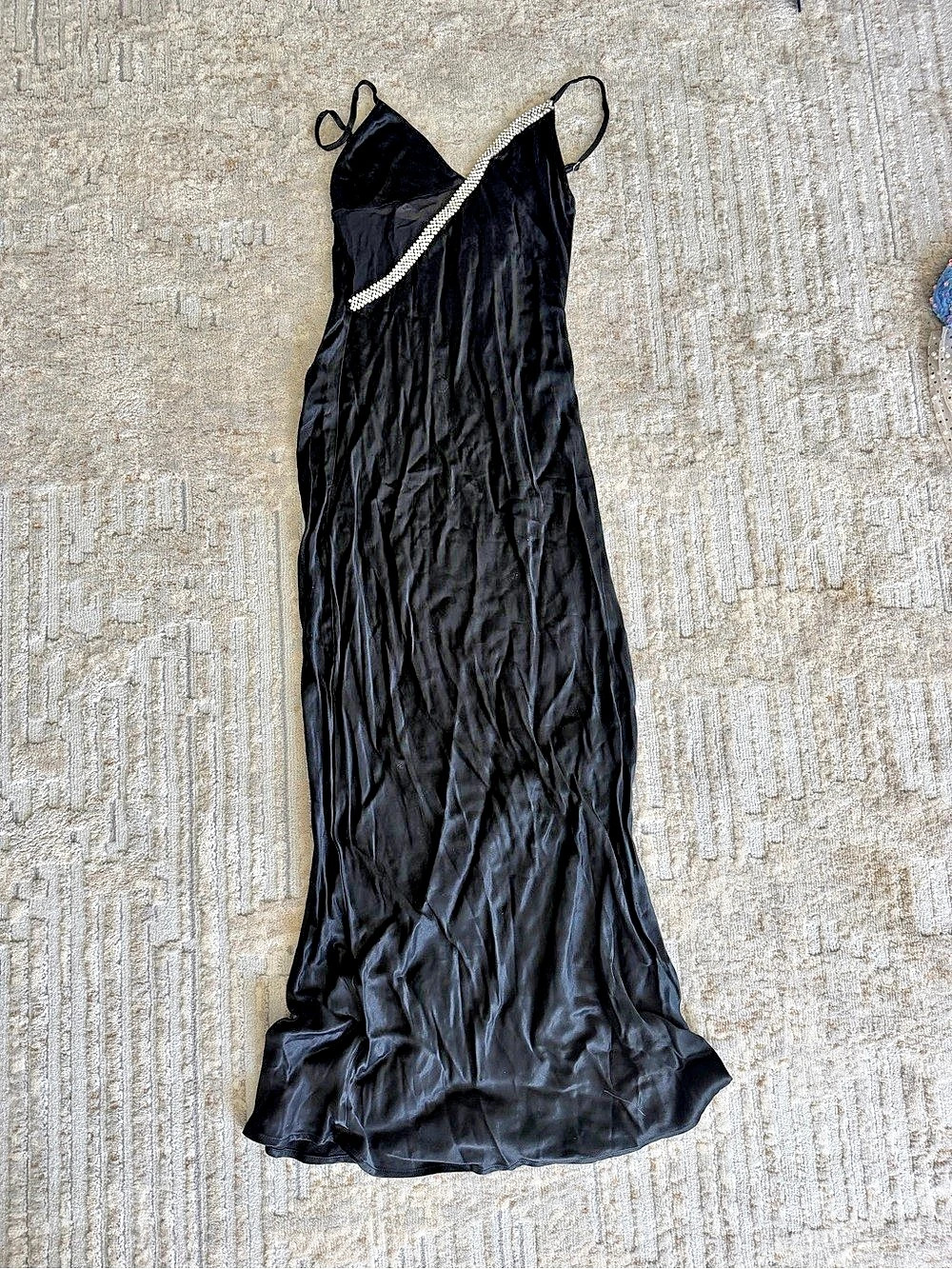 ZARA Rhinestone Strap Satin Slip Dress Black Maxi Dress Size Small